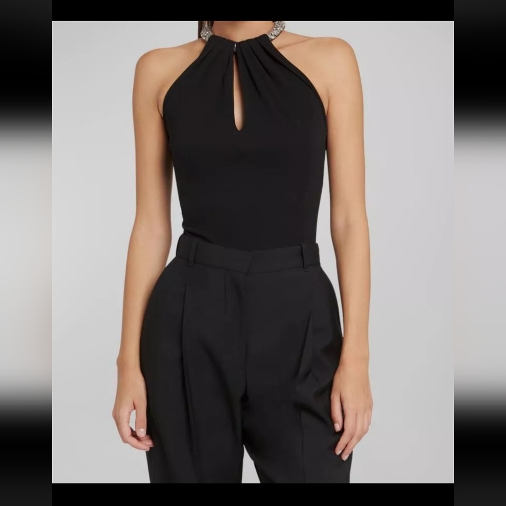 $3190_Alexander McQueen Women's Black Beaded Halter Jersey Bodysuit size 46